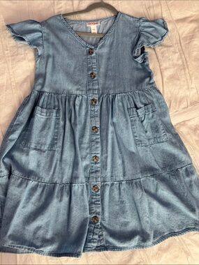 Cat & Jack Light Wash Denim Tiered Button-Front Girls' Dress
